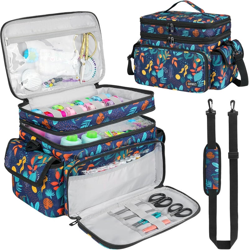 LEFORZ Large Sewing Supplies Organizer,Double-Layer Sewing Accessories Storage and Organizer Case Bag,Protable Travel Sewing Box Sewing Basket for Sewing Tools,Leaf Pattern(Bag Only) - Image 1